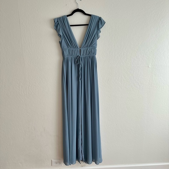 Lulu’s I'm All Yours Slate Blue Ruffled Maxi Dress Size Small - Picture 4 of 9